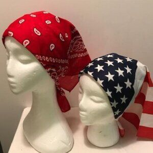 2 Pack Bandana 100% Cotton Paisley Print One-Sided Scarf Red & American Flag